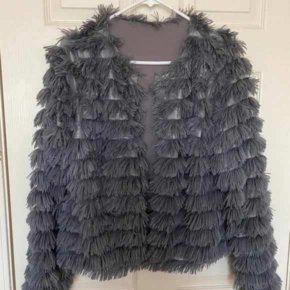 Gray Bohemian Shaggy Fringe Jacket - Picture 5 of 7